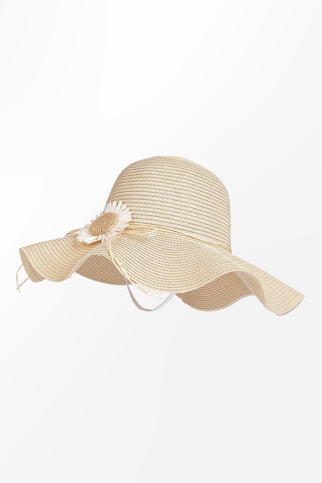 Sombrero de paja de ala ancha ondulado neutro