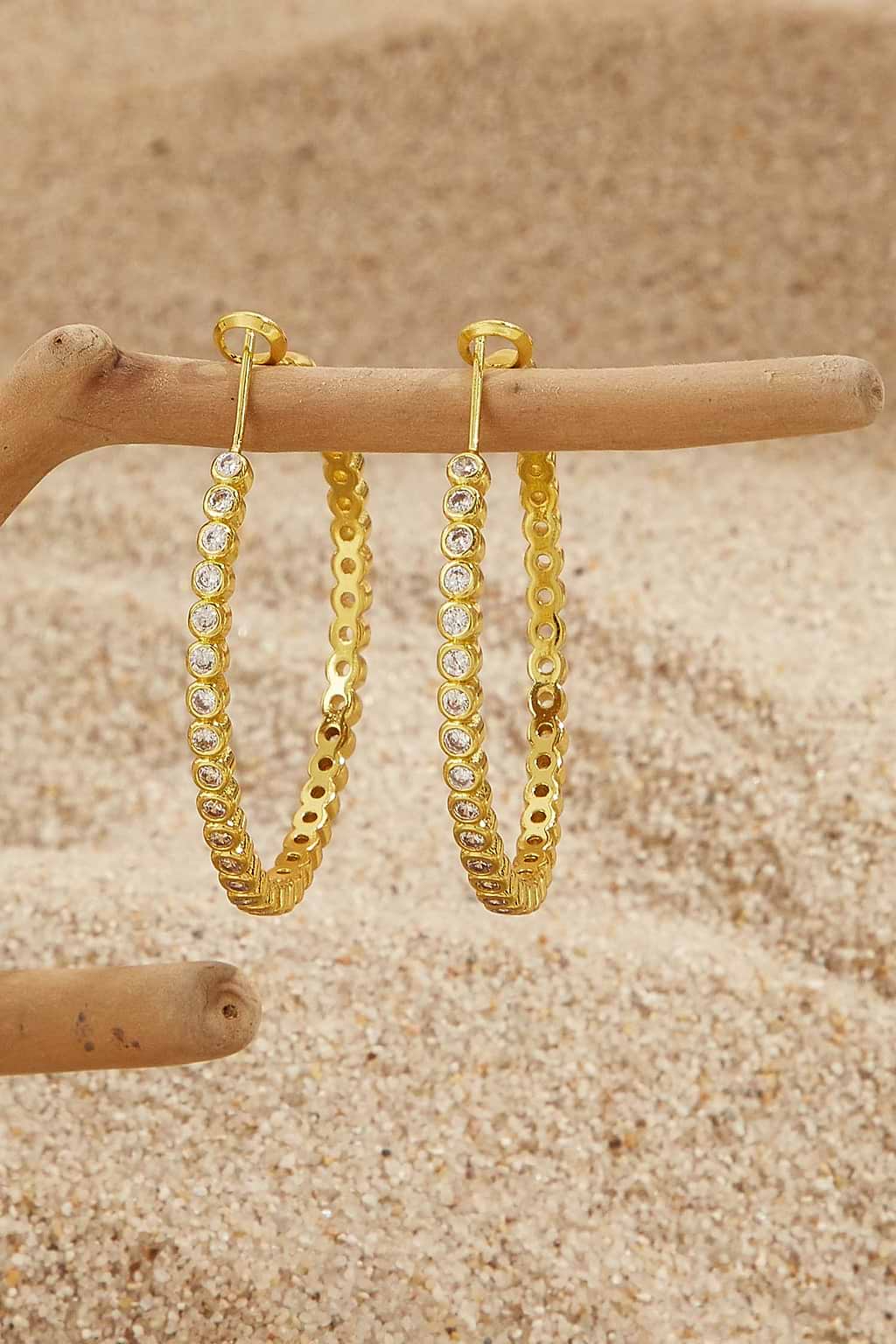 Crystal Embellished Gold-Tone Hoop Earrings
