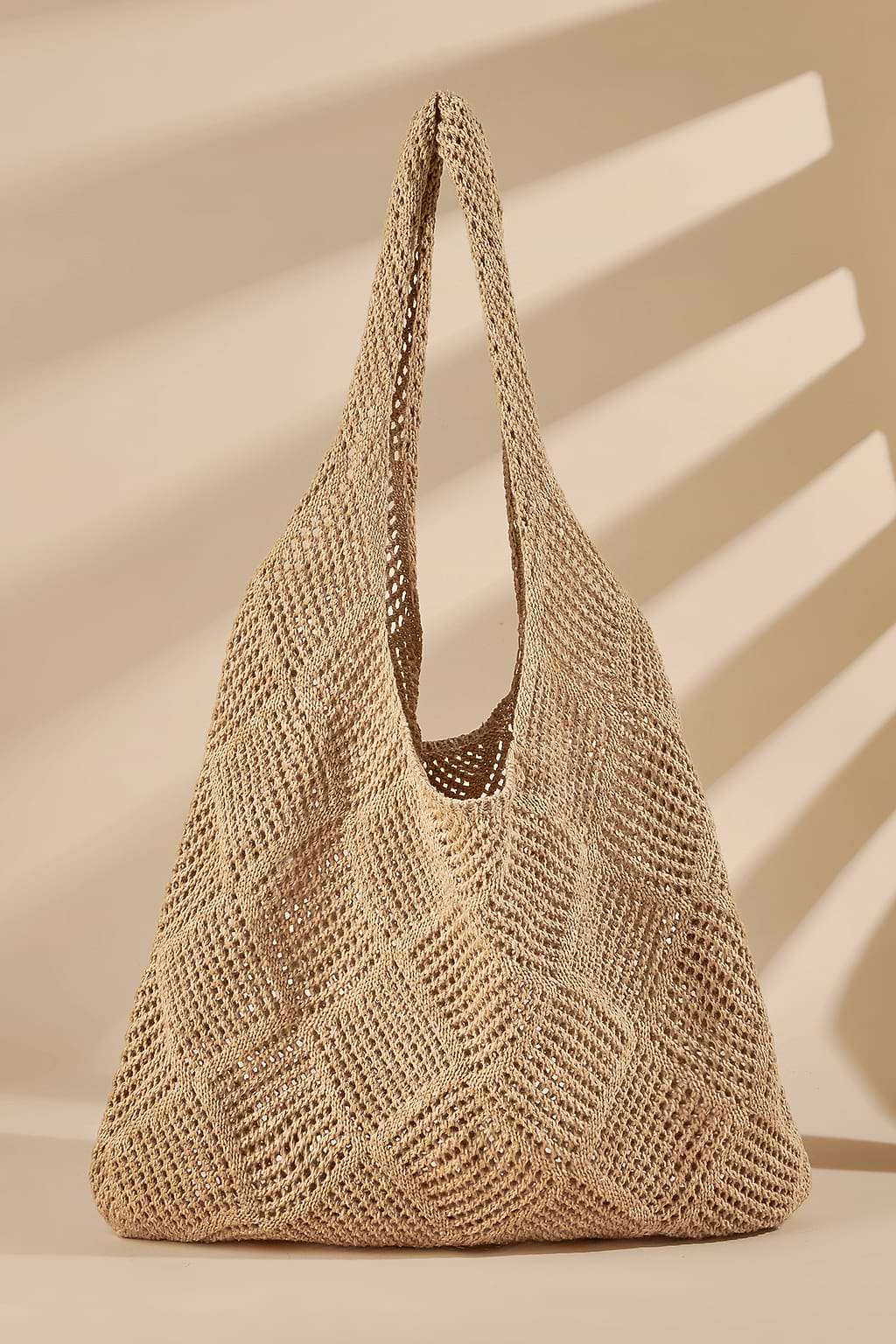 Khaki Cotton Crochet Tote