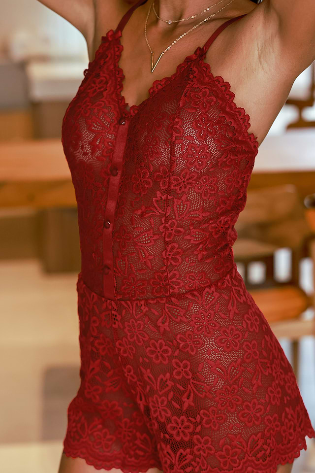 chinese dress ladies Women's Red Mesh Lace Teddy Underwire Cups Adjustable Straps Lingerie –  AngelSpiceLingerie main image 0