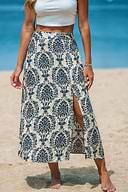 Falda larga recta boho de cintura alta azul