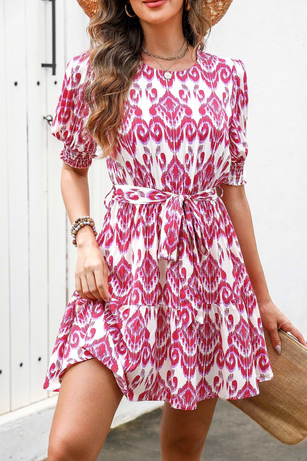 Belted Geo Print Mini Dress