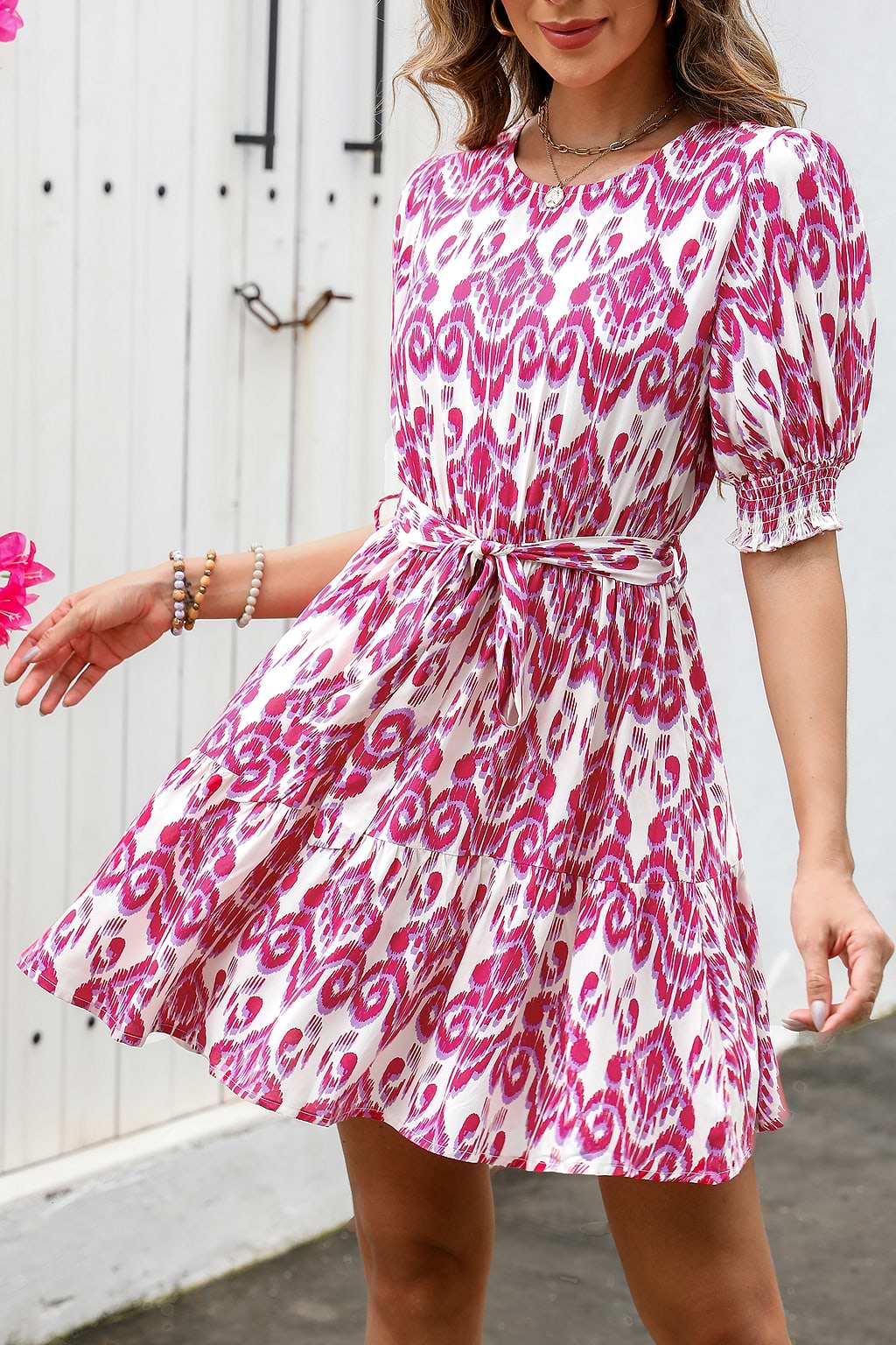 Belted Geo Print Mini Dress