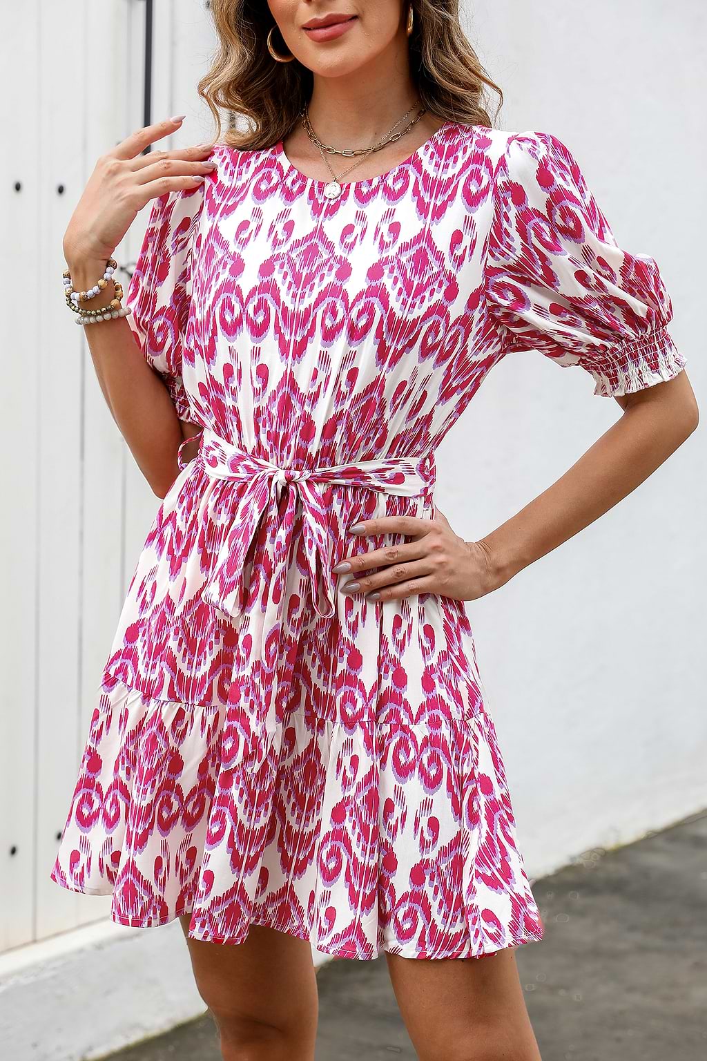 Belted Geo Print Mini Dress