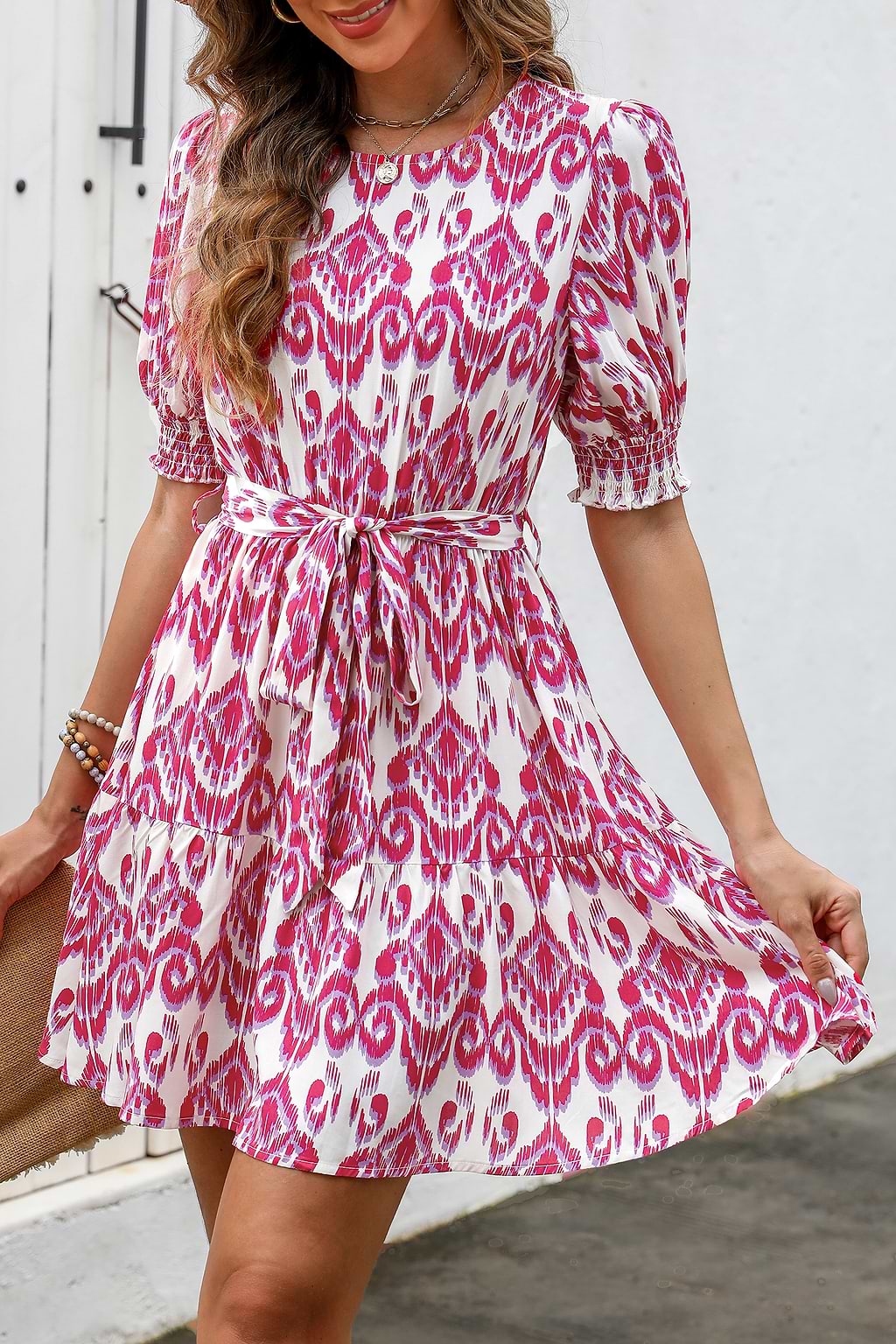 Belted Geo Print Mini Dress