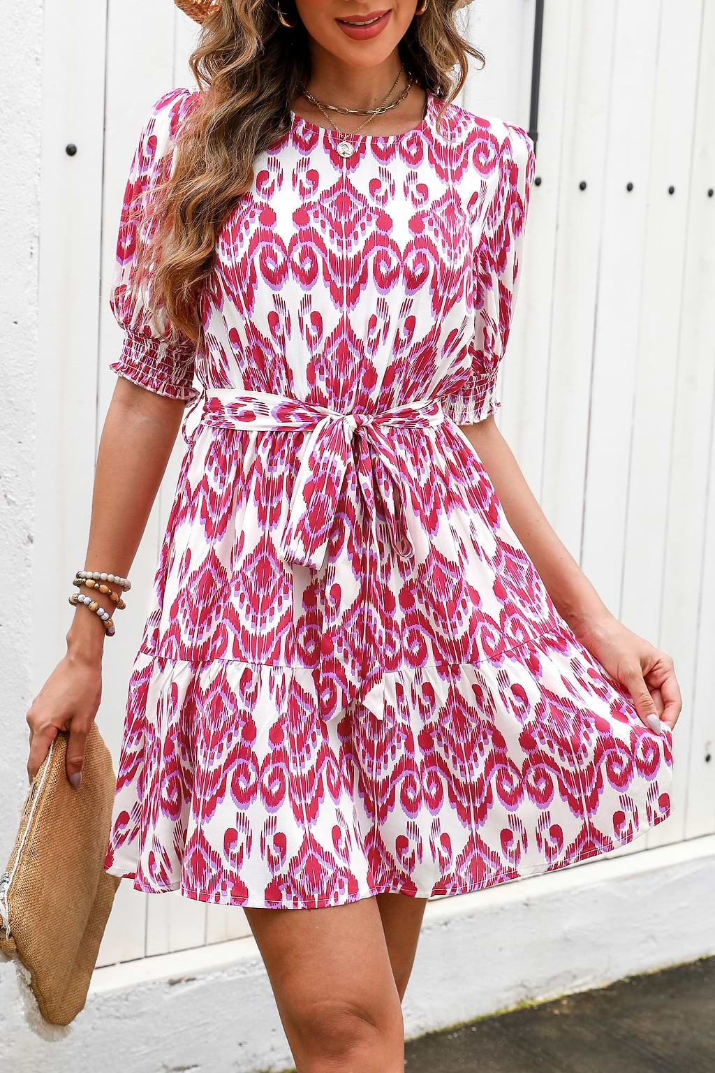 Belted Geo Print Mini Dress