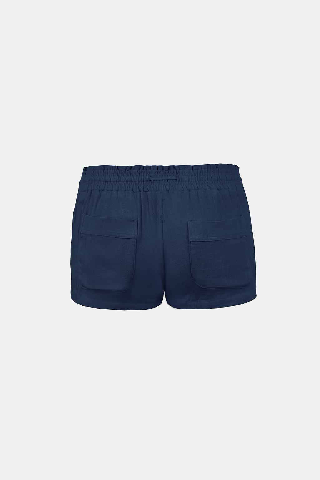 Marineblaue Shorts mit gesmokter Taille und niedrigem Bund