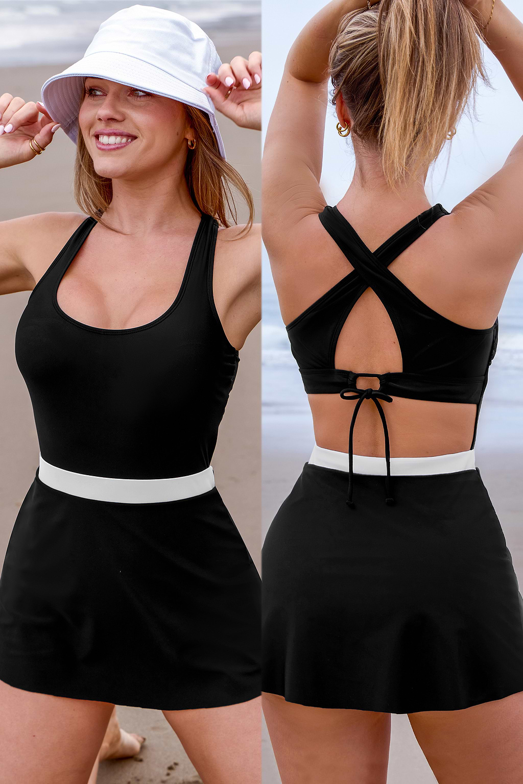 Black Crossback Cutout Swim Dress