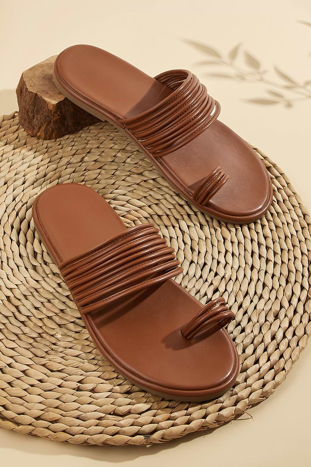 Faux Leather Toe-Ring Slide Sandals