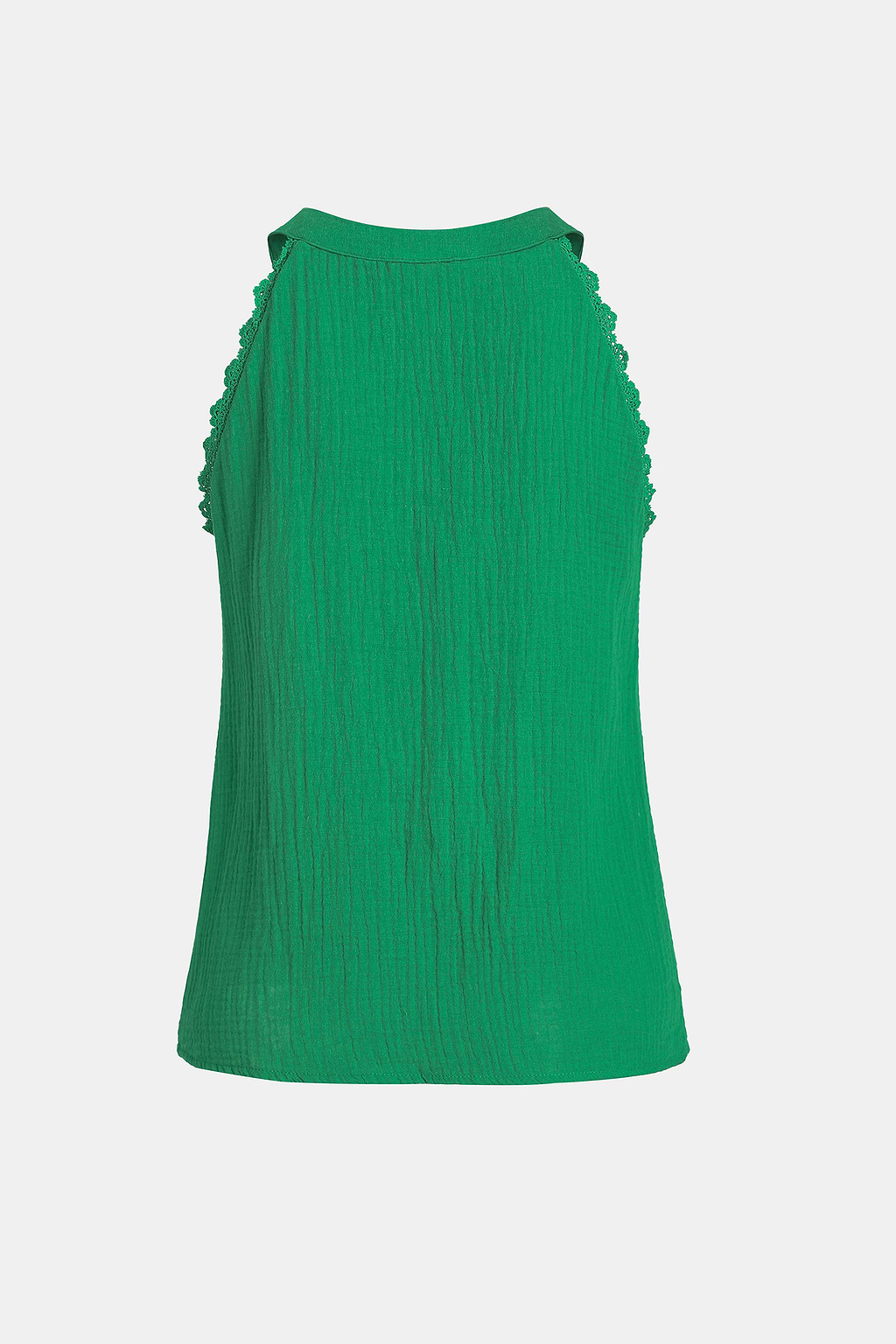 Green Sleeveless V-Neck Lace Trim Top
