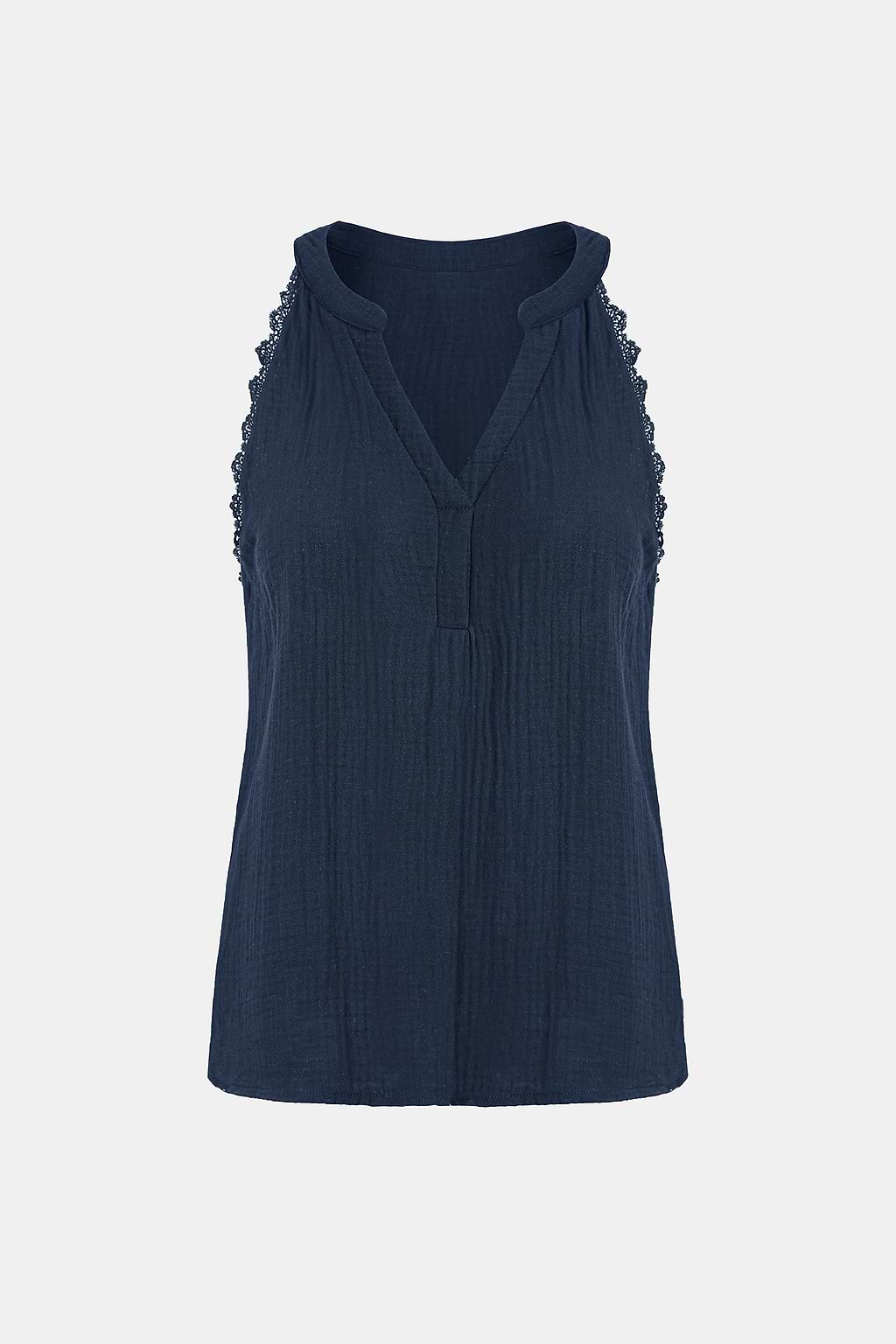 Navy V-Neck Lace Trims Sleeveless Top