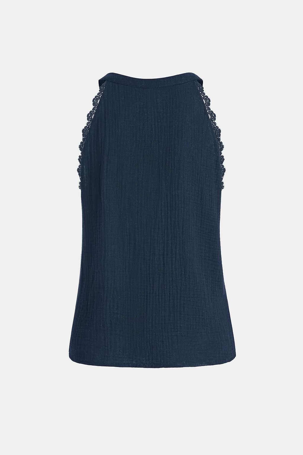 Navy V-Neck Lace Trims Sleeveless Top