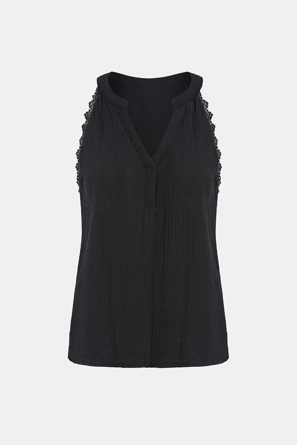 Black V-Neck Lace Trim Sleeveless Top