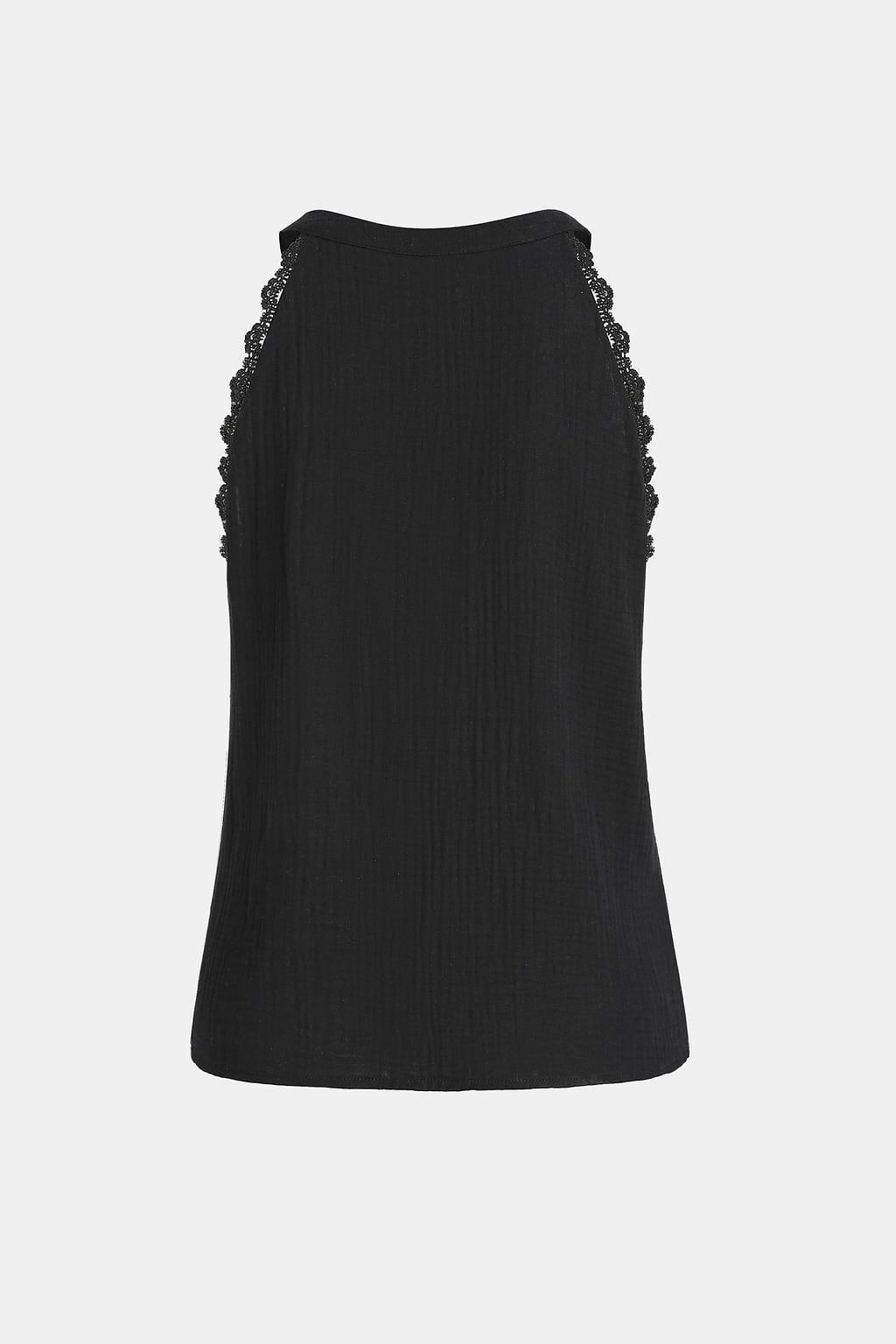 Black V-Neck Lace Trim Sleeveless Top