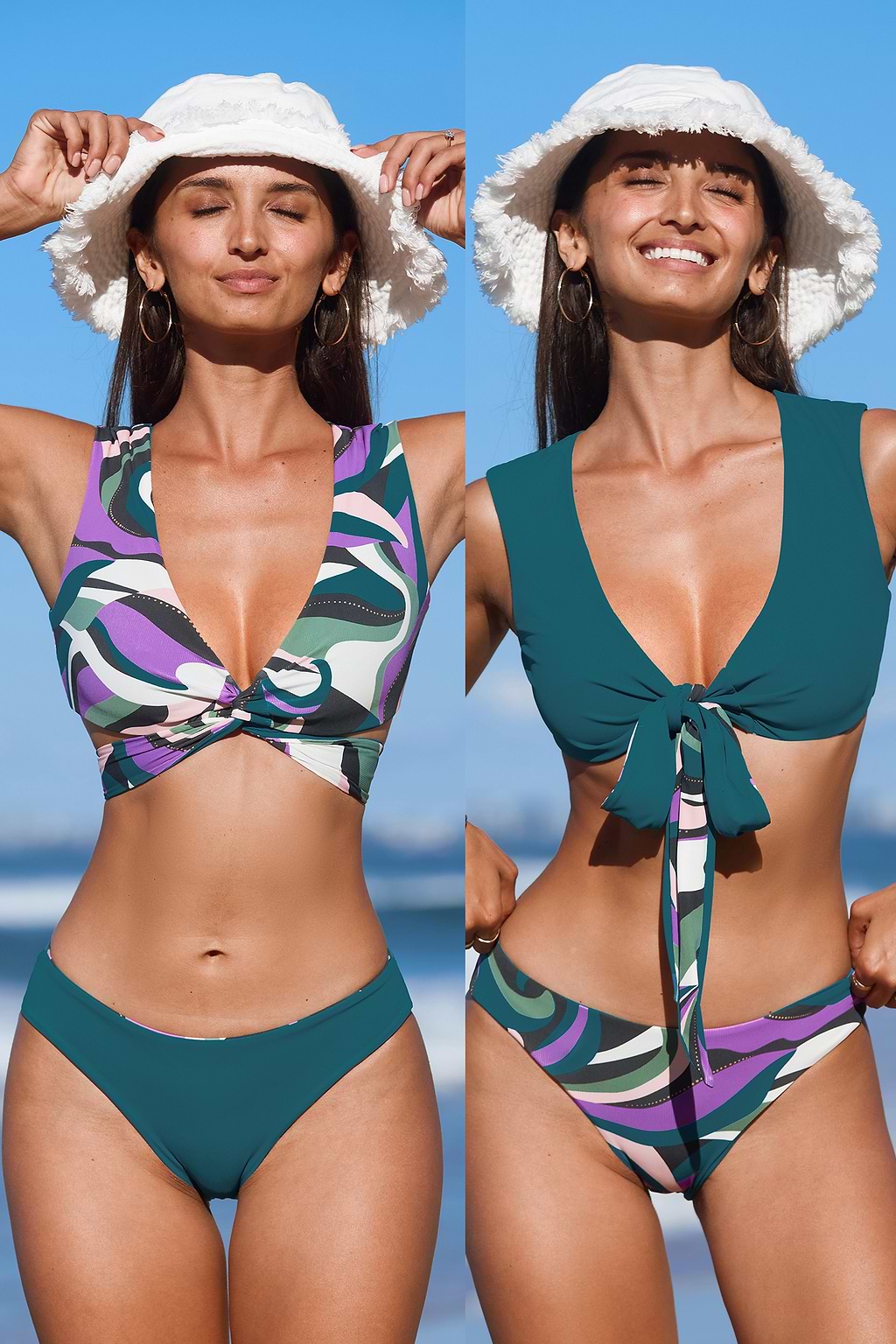 Multiway-Bikini-Oberteil und wendbare Bikinihose