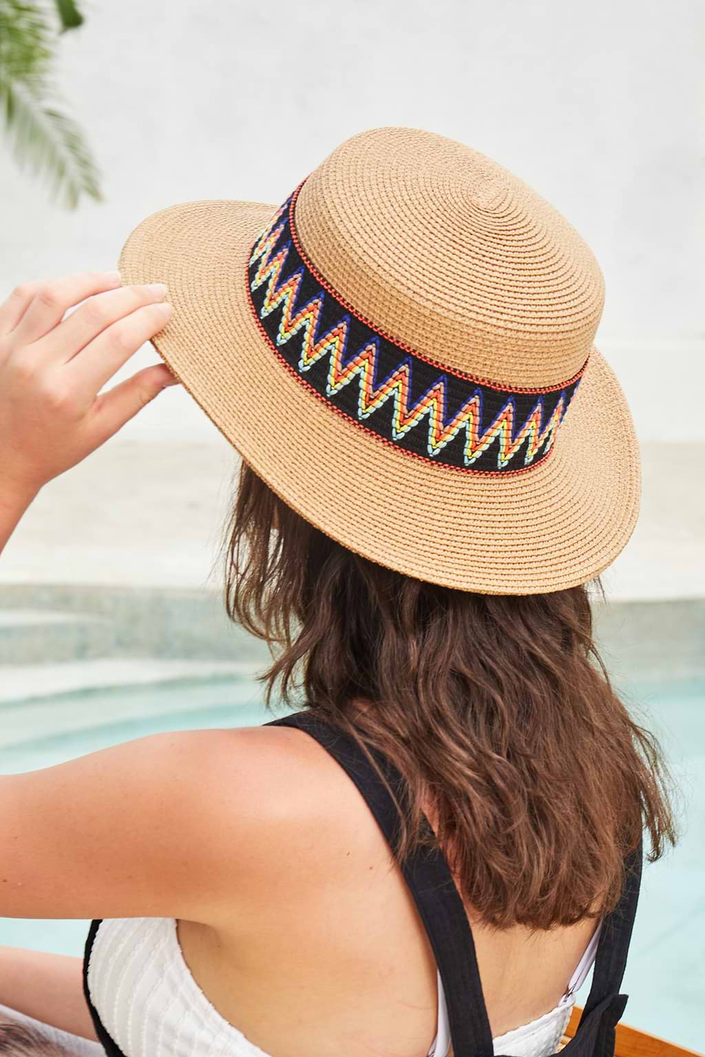 Sombrero de paja con costuras de chevron