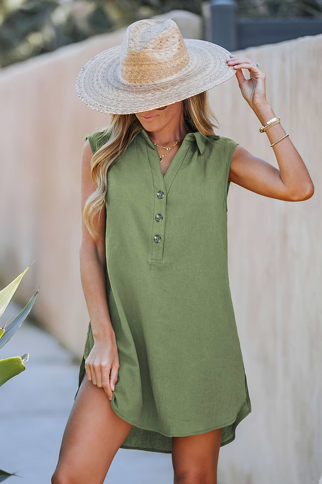 green emerald velvet dress Stretch Linen Square Neck Mini Dress main image 1