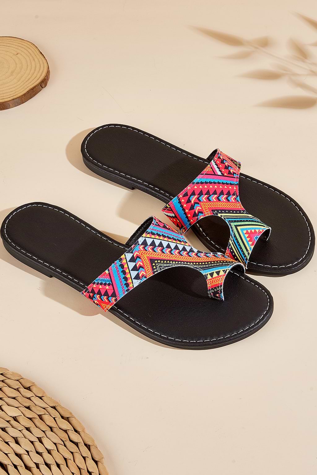 Geo Print Toe-Ring Sandals