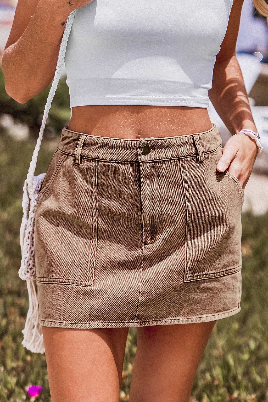 Brown Denim Mini Skirt