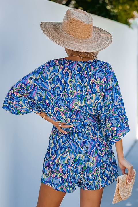 Abstract Print Drawstring Romper