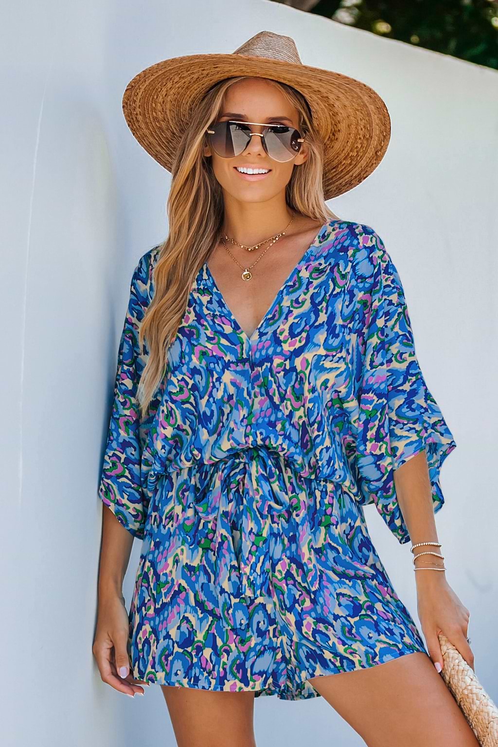 Abstract Print Drawstring Romper