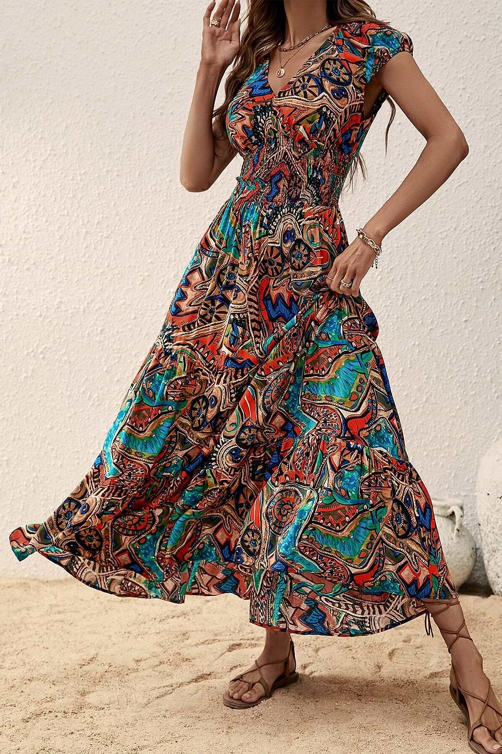 Boho Maxikleid mit abstraktem Print