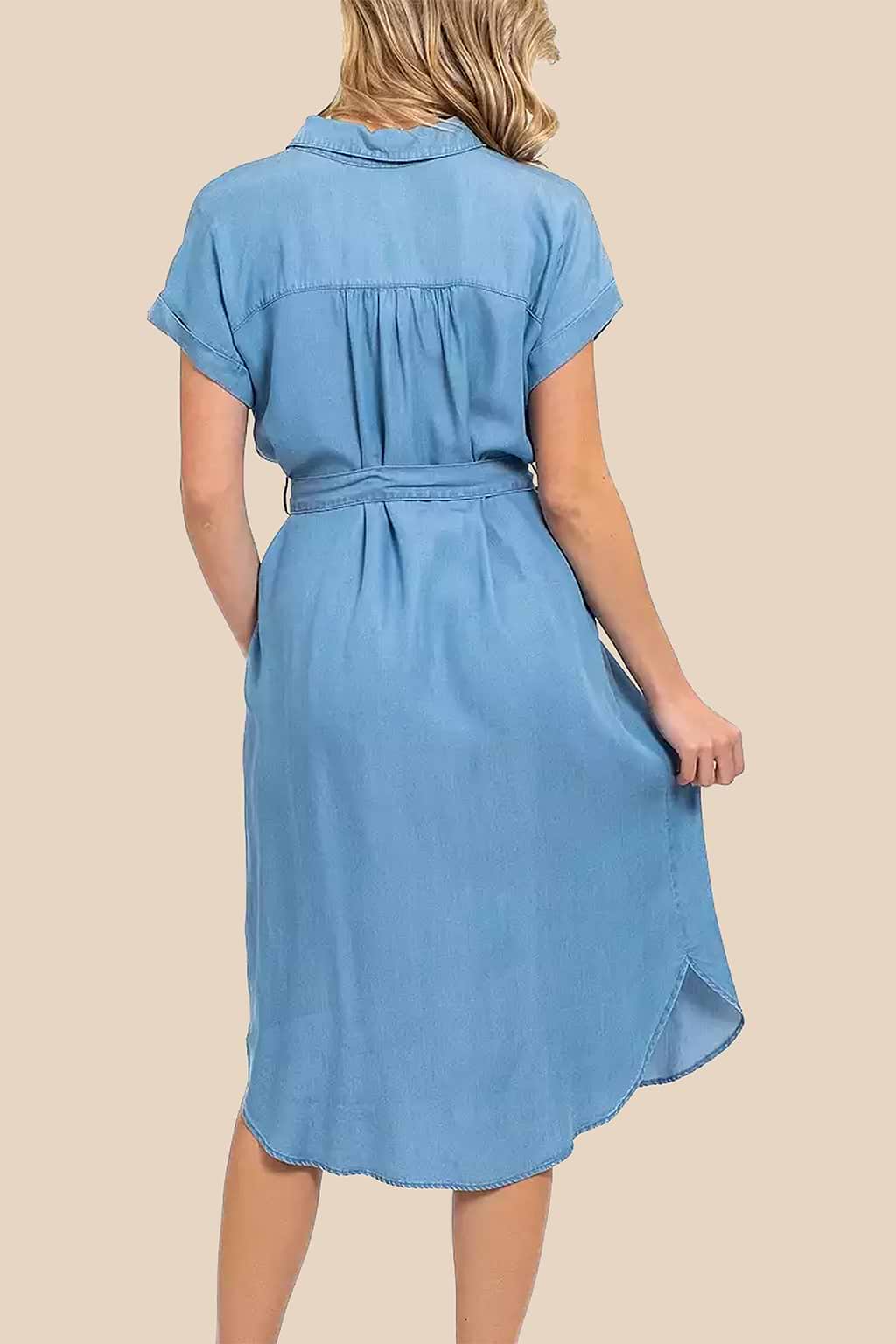 Sky Blue Collared Front Button Midi T-Shirt Dress
