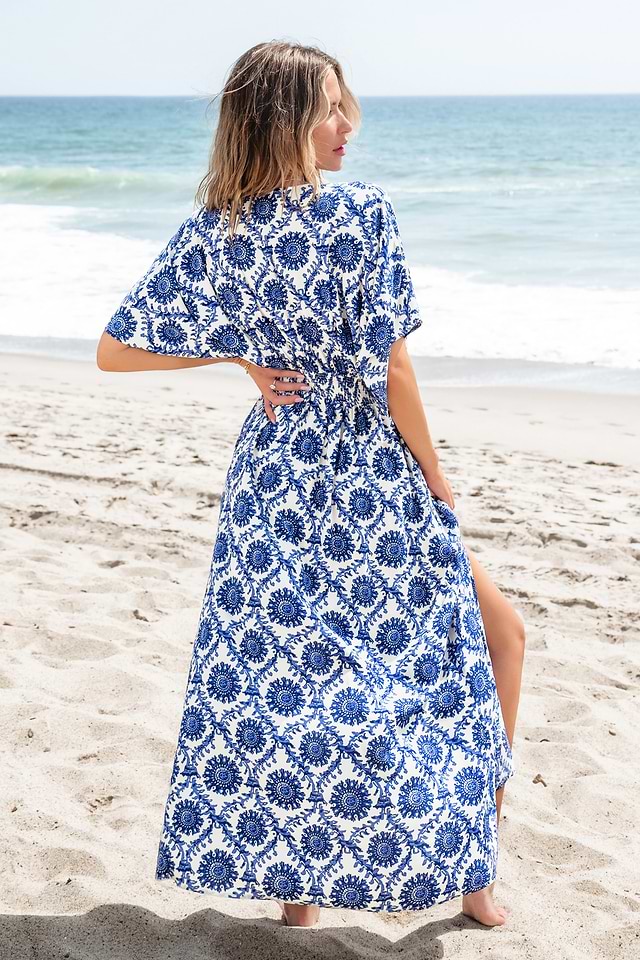 batik beach dress ROSIE PAPI MAXI SILK BATIK DRESS PAPI BLUE