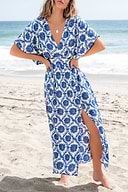 Vestido largo con manga dolman y estampado batik