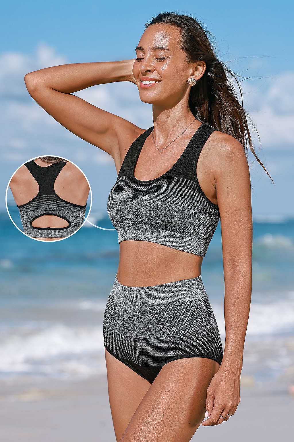Seamless Colorblock Scoop Bikini Top & High-Waisted Bottoms Set