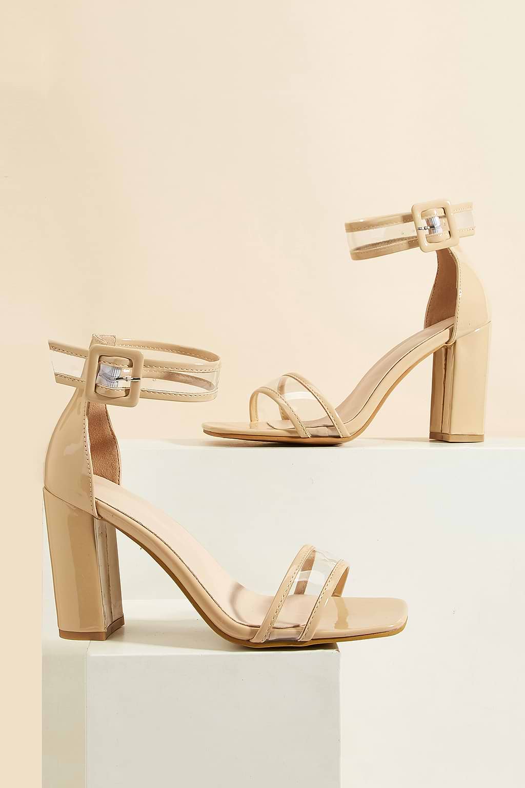 Nude Ankle Strap Heeled Sandals