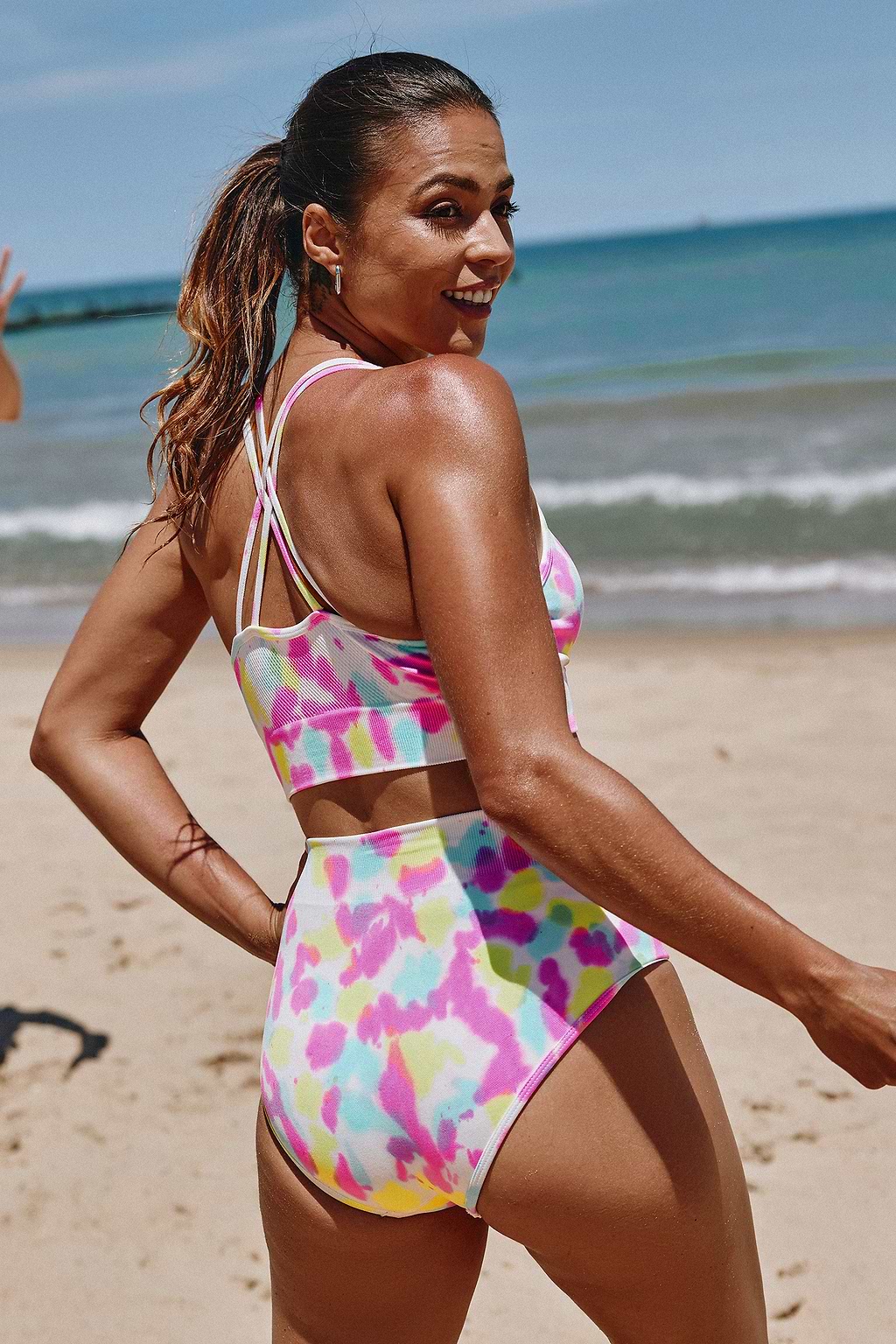 Seamless Tie-Dye Wash Bikini Top & High-Waisted Bottoms Set