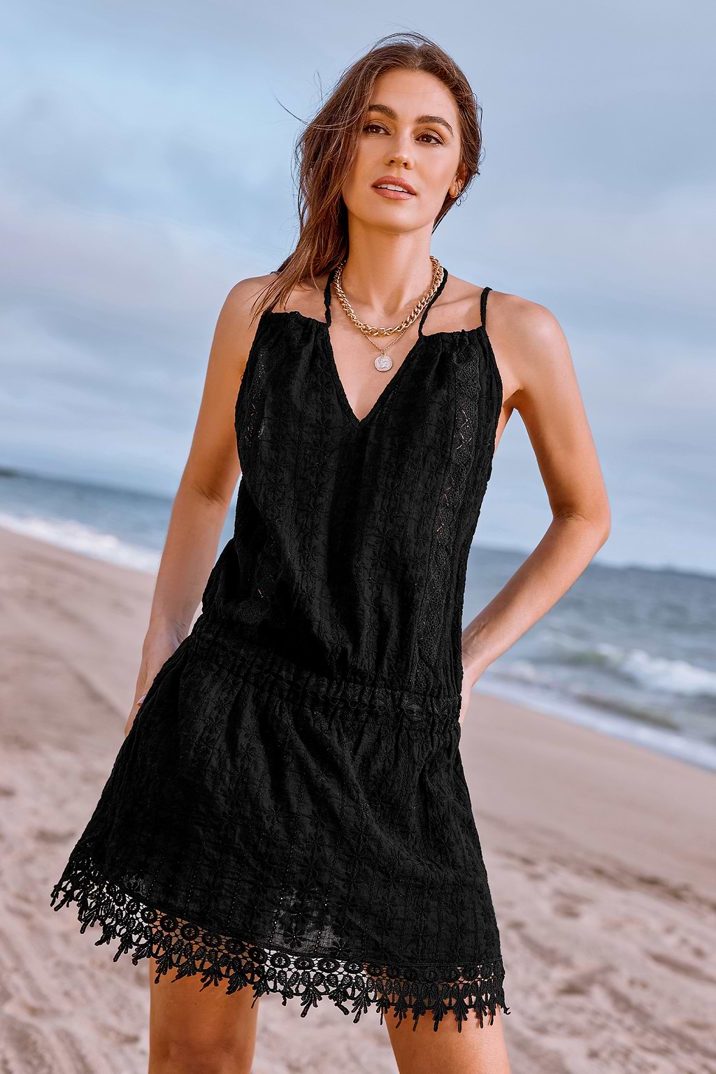 Lace Tie Front Cover-Up Mini Dress