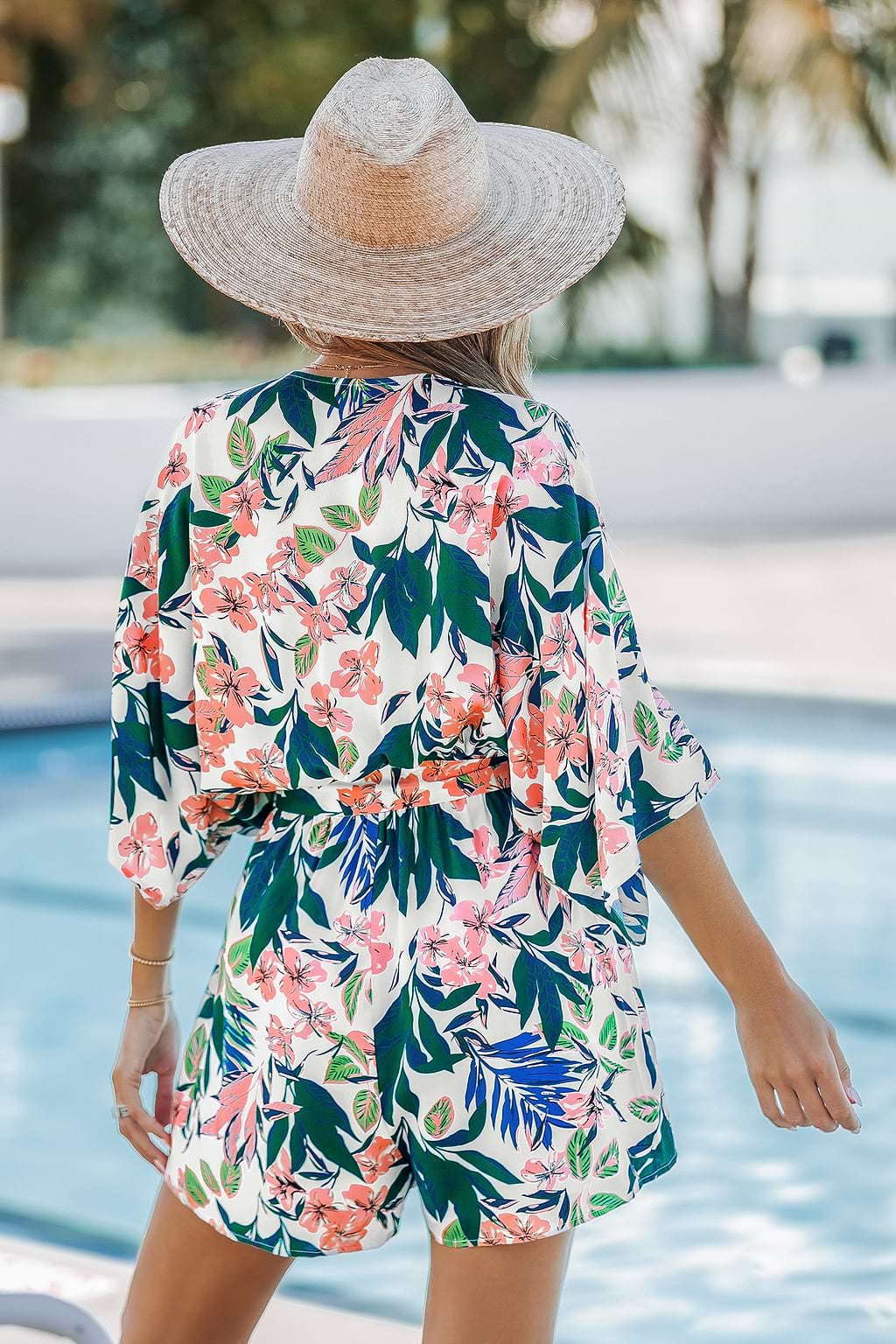 Green & Pink Tropical Dolman Sleeve Straight Leg Playsuit