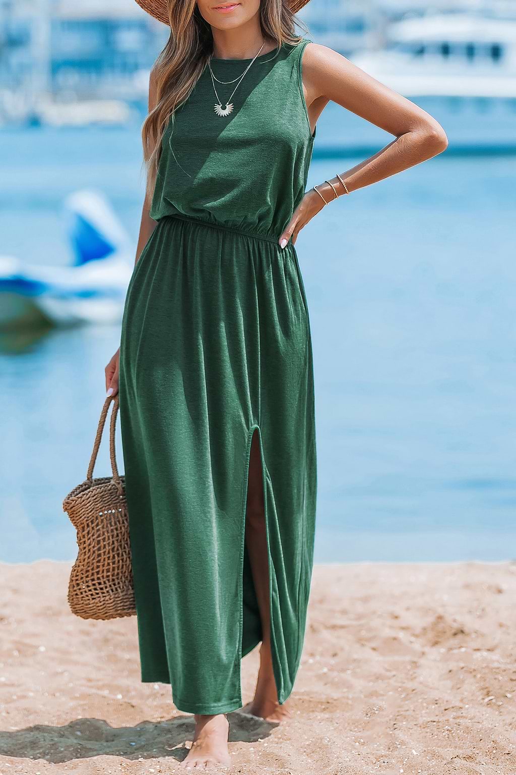 Vestido largo sin mangas verde