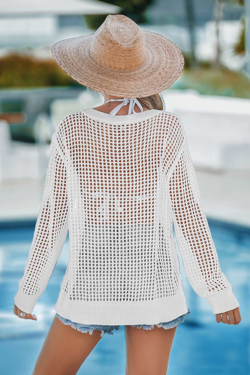 Top tipo pareo de crochet blanco con cuello en V