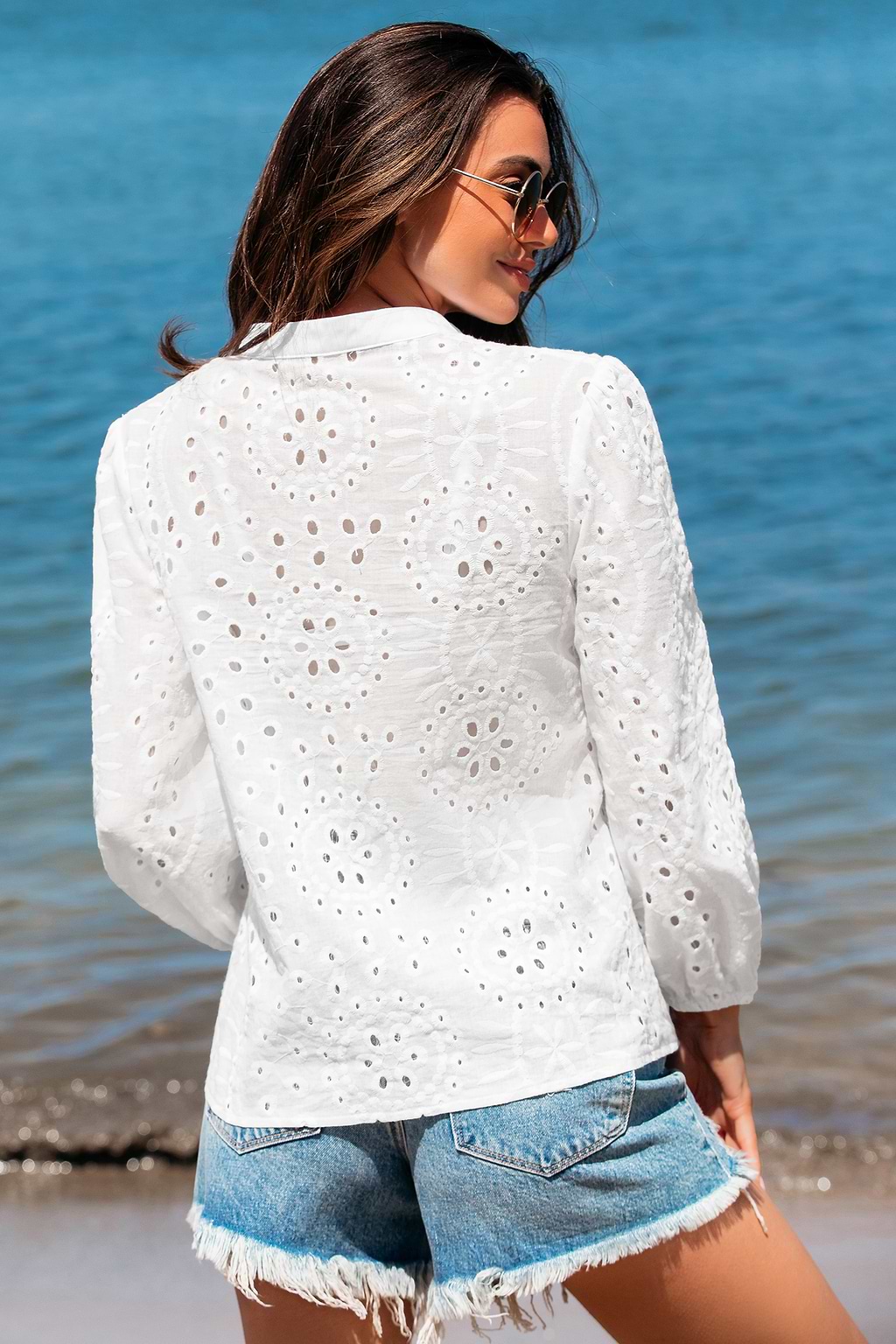 White Eyelet Puff Sleeve Blouse