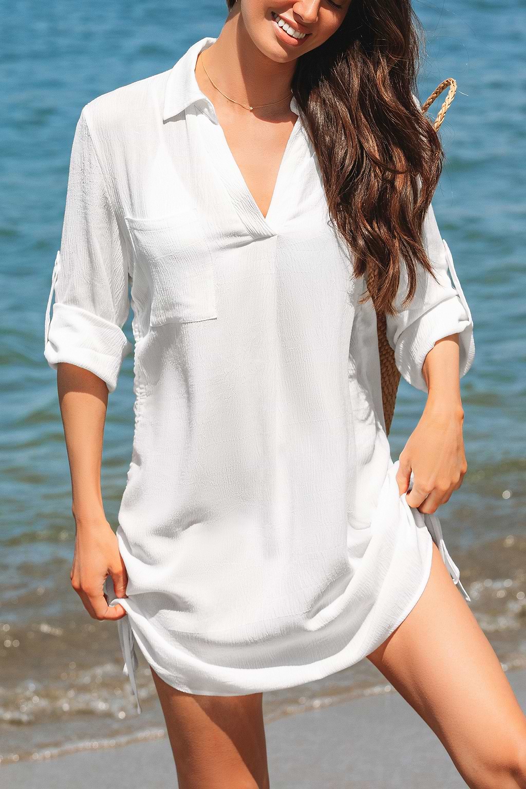 White Collared Half Sleeve Cover-Up