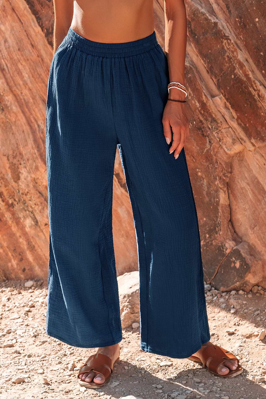 Navy Blue Smocked Pants