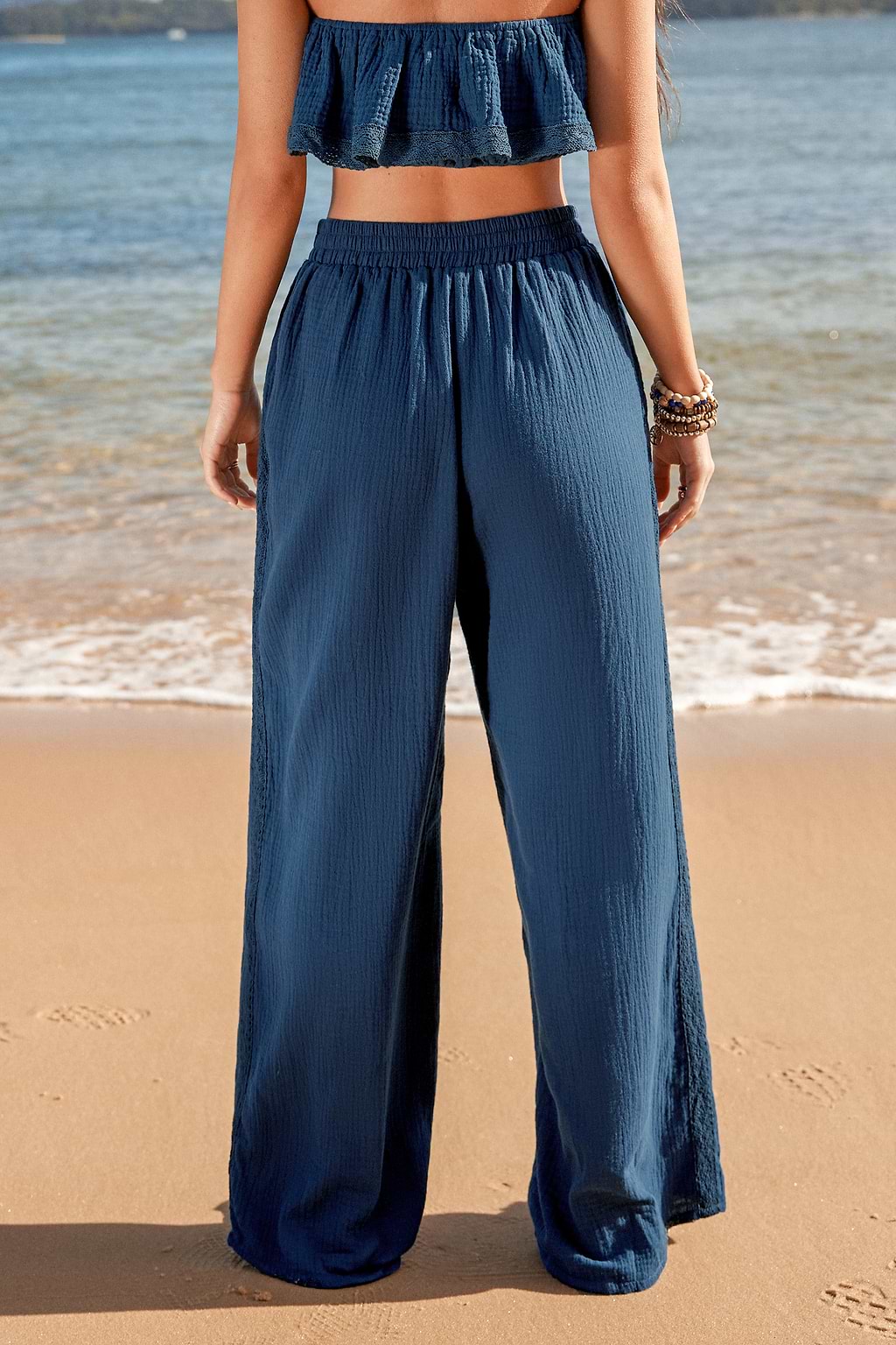 Navy Blue Smocked Pants