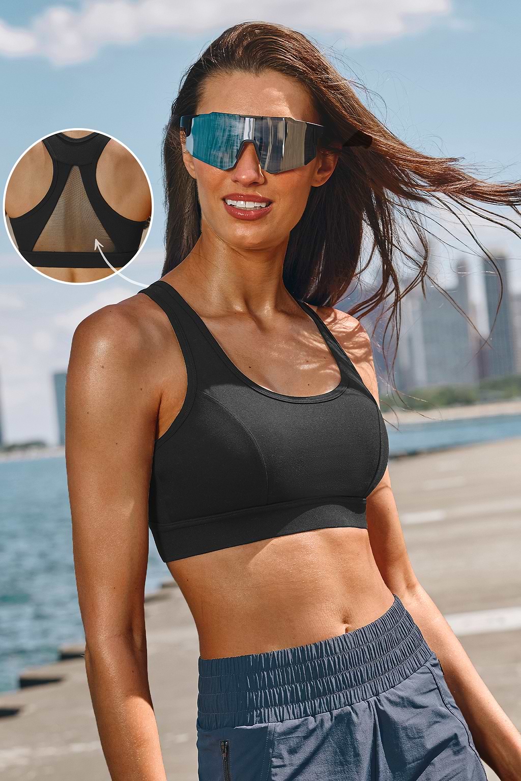 Schwarzes ärmelloses Sport-Top mit U-Ausschnitt