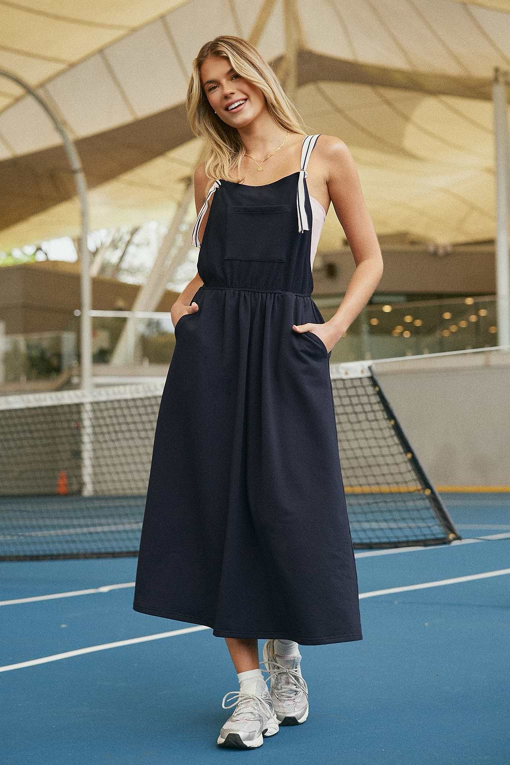 Blue Sleeveless Square Neck Midi Jersey Dress