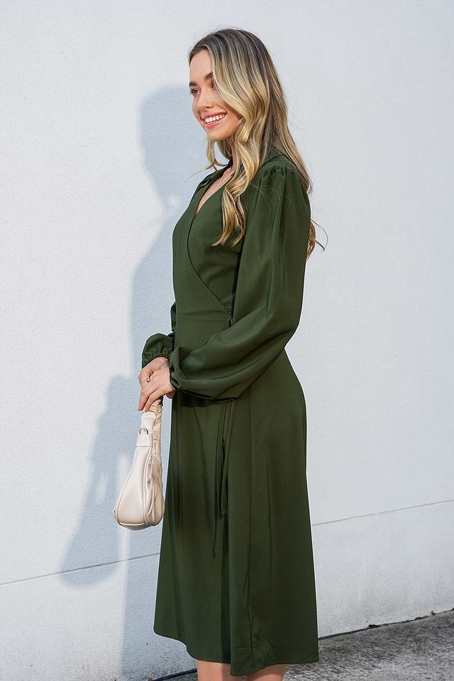 Olive Green Peasant Sleeve Dress