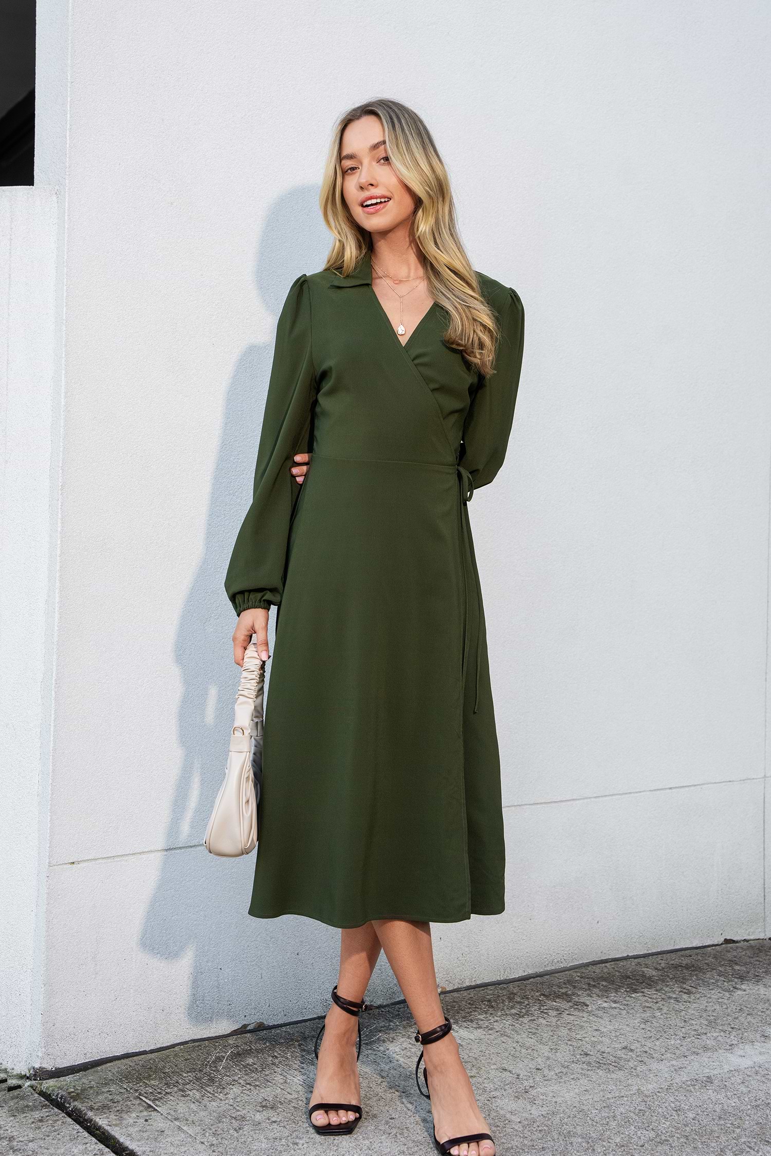 Olive Green Peasant Sleeve Dress
