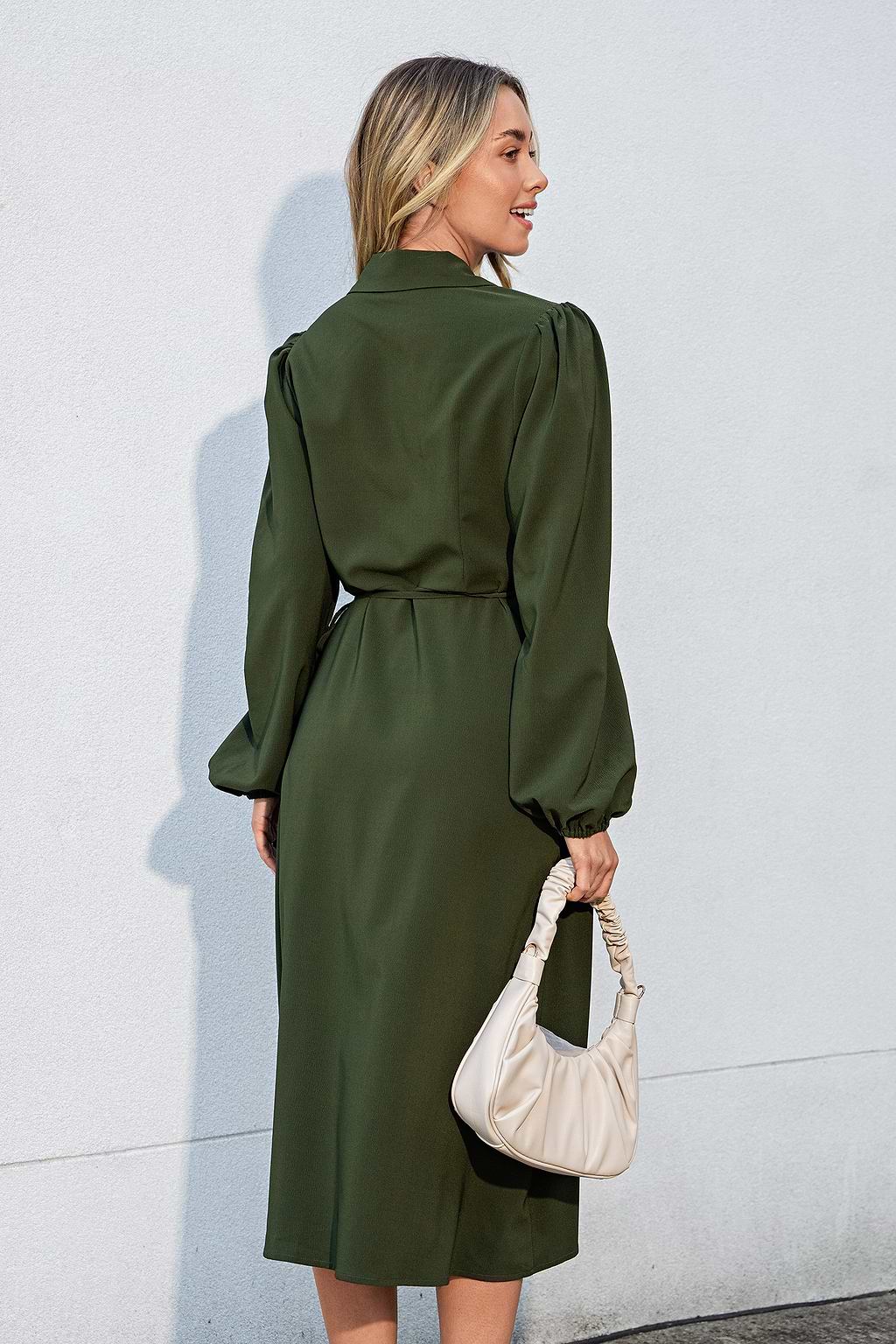 Olive Green Peasant Sleeve Dress