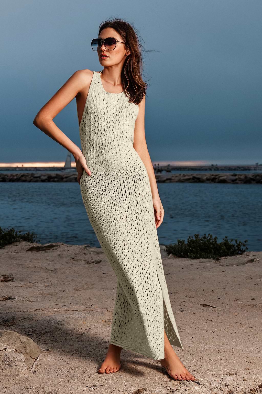 Khaki Sleeveless Round Neck Fitted Maxi Dress