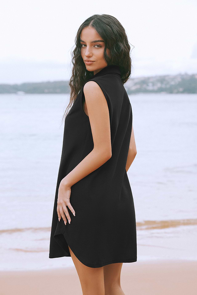 knee length dresses for ladies Charming Charlie Tall Namilla Collared Mini Dress in Black, Size Medium