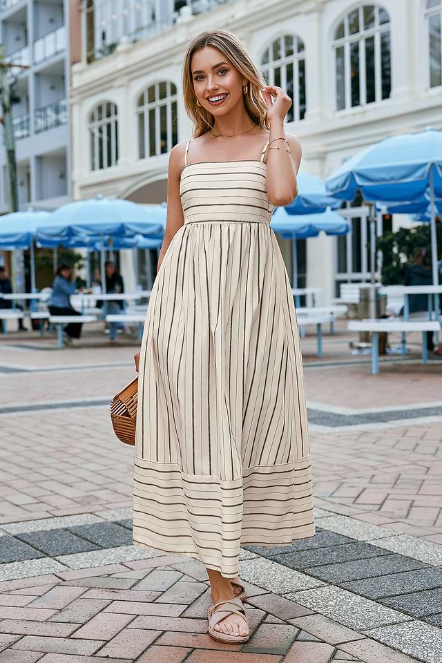 beige & white striped maxi dress product info and reviews Women's Knit Maxi Dress
