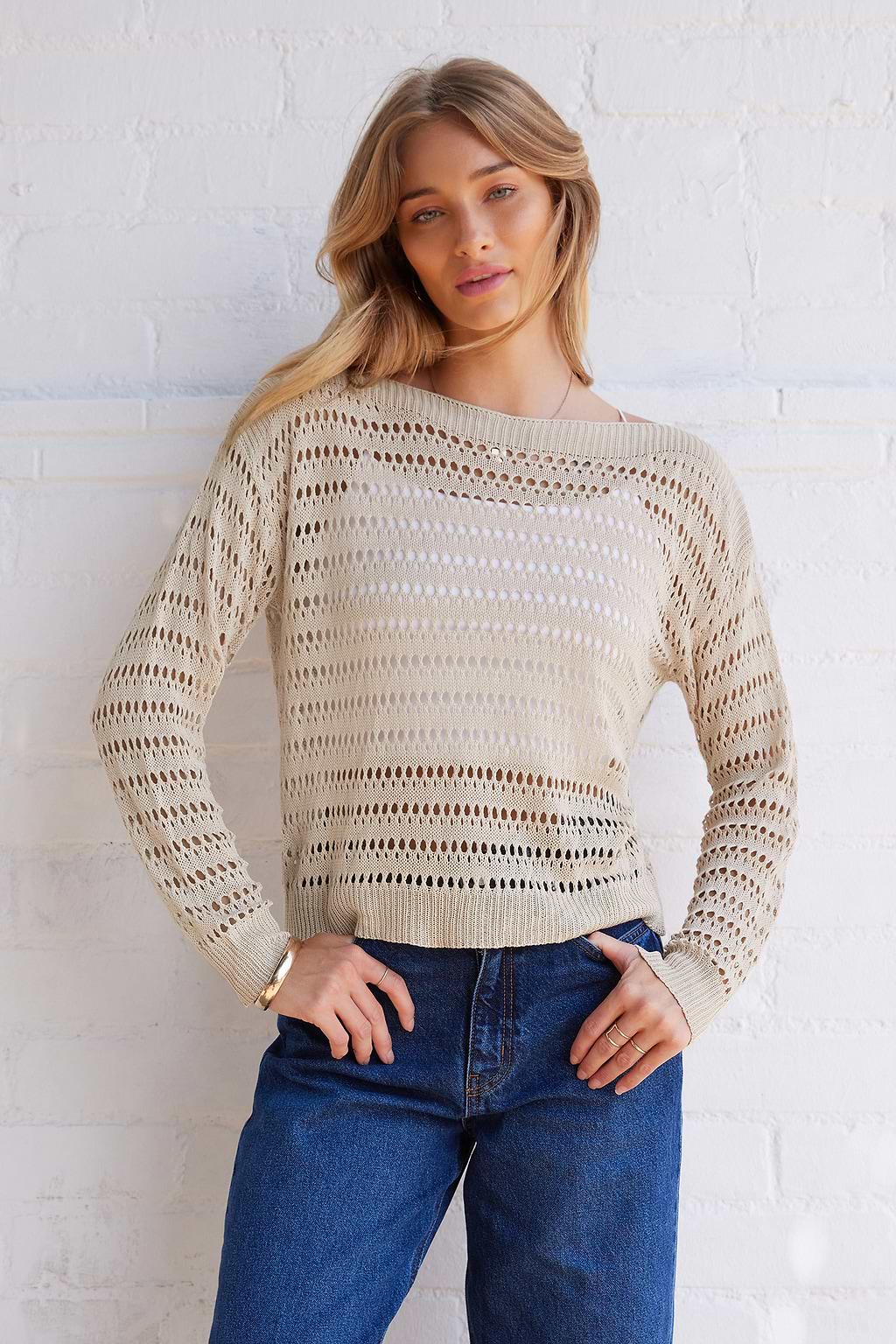 Neutral Cutout Long Sleeve Top