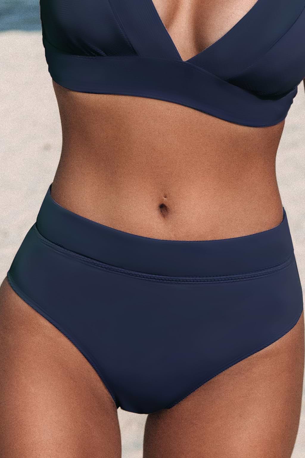 High Waist Banded Dark Navy Bikini Bottoms